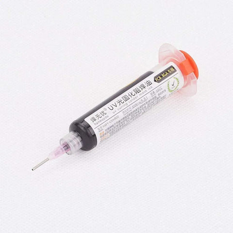 Black UV Soldering Paste Flux 10cc For PCB And BGA Circuit Boards Protection Pro Grade Curable Solder Mask Welding Flux Oil Includes One Syringe Push Needle For Precise Application on white background