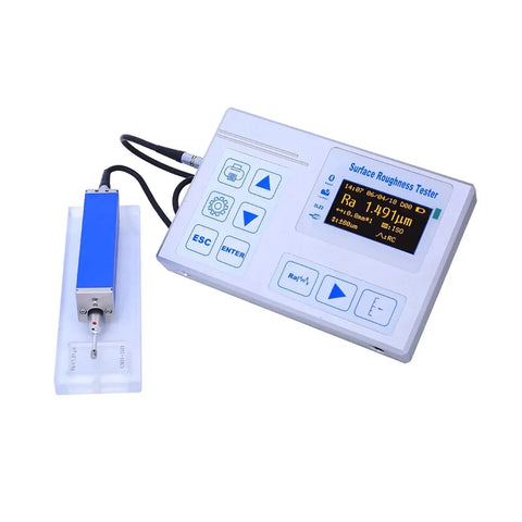 Dead Accurate Digital Surface Roughness Tester And Portable Profile Gauge For Metal Wood Plastic Finish Measurement With Bright Backlit Display, featuring a compact design with an LCD screen.