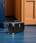 Hella Durable Portable Tool Box Suitcase With Dual Layer Aluminum Alloy And Sturdy MDF Panels on wooden floor, secured with latches.