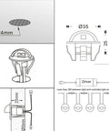 Diagram showing dimensions and installation of Pack Of 20 Warm White Low Voltage LED Deck Lights Kit For Outdoor Garden Pathway Recessed Landscape Lighting Black Housing Easy Install For Steps And Stairways Weatherproof And Durable.