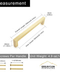 Diagram of 5 Pack Solid Brass Cabinet Pulls With Six And A Quarter Inch Hole Centers In Brushed Matte Gold showing dimensions