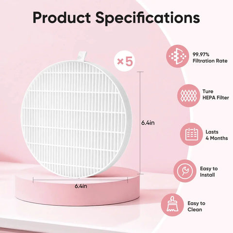 5 Pack Nail Dust Collector Filters Compatible With Melody Susie HPro SProR displayed with specifications