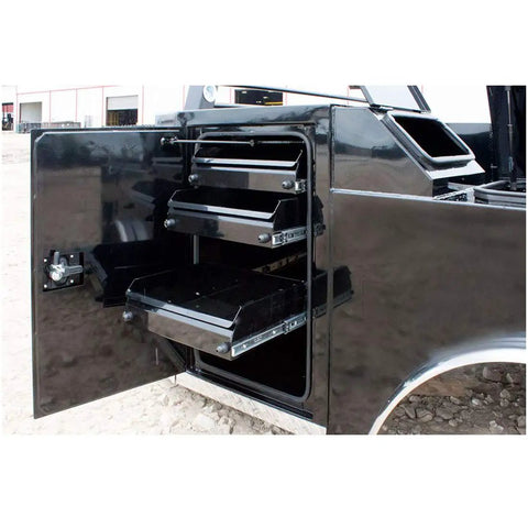 Open compartment showing installed 20 Inch Soft Close Heavy Duty Drawer Slides With Full Extension 3-Fold Ball Bearing