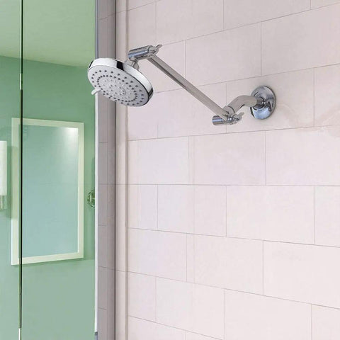 High Pressure Rain Shower Head With 11 Inch Adjustable Arm 5 Function Rainfall Showerhead Chrome Finish Water Flows Vertically