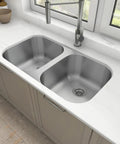 Undermount Double Bowl Kitchen Sink 32 By 18 By 9 Inches, 18 Gauge 304 Stainless Steel, Satin Finish, Quiet Operation With Noise Reduction Pads