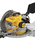 Top Tier 12 Inch Corded Compound Miter Saw Featuring Slick Slide Fence Knockout Accuracy Heavy Duty Build And Game Changing Precision For Serious Woodworkers Renewed Single Bevel Design, detailed view of blade and motor.