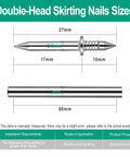 500 Piece Double Head Skirting Nails Kit With Sleeve Tool, Invisible Thread Trim Pins For Flawless Baseboard And Crown Molding, size measurements with dimensions.