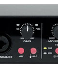 Front view of Premium USB Audio Interface With Dual Mic Preamps And 24 Bit 192 Kilohertz Conversion, MIDI I O, Phantom Power, USB 2.0.