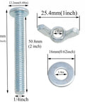 Heavy Duty 10 Piece Wing Nuts And Bolts With Washers Tool Free Hand Tighten Fastener Set Built Solid For Quick Fixes And Reliable Grip No Sweat Mechanic Hardware 1 4 By 2 Inch components showing bolt, wing nut, and washer with dimensions.