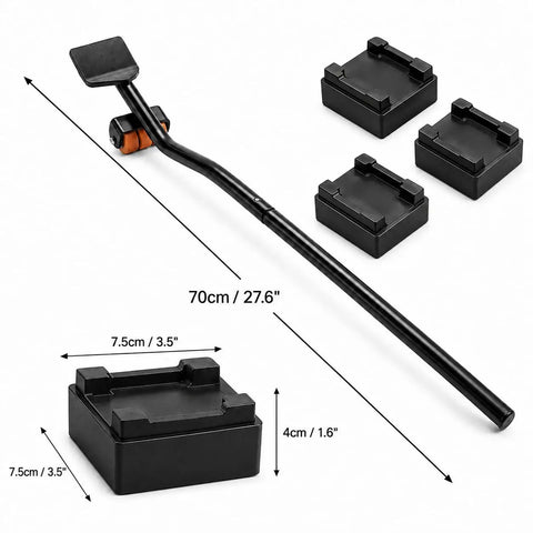 Heavy Duty Furniture Mover Dollies With 400Lb Load Capacity Per Dolly, set of 4 dollies and moving handle on white background.