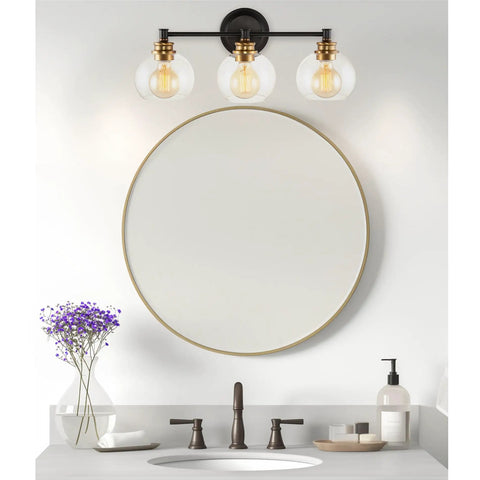 Bathroom with mirror and Clear Globe Glass Shades Set, 6 By 5 Inch, 1 5 Eighth Inch Fitter Opening For Threaded Medium Base Socket