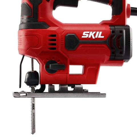 Knock Out Messy Edges Quick With This Rock Solid 5 Amp Corded Jig Saw showing side view with metal base and blade for clean cuts.