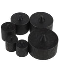KALLORY 6 Pack Shaft End Protectors For Grip-O-Matic Pullers showing black cylindrical caps in varying sizes for spindle axle protection.