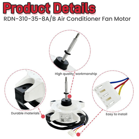 Replacement Brushless DC Fan Motor Plug And Play For AUX Air Conditioners 310V 24W 900 RPM with installation details