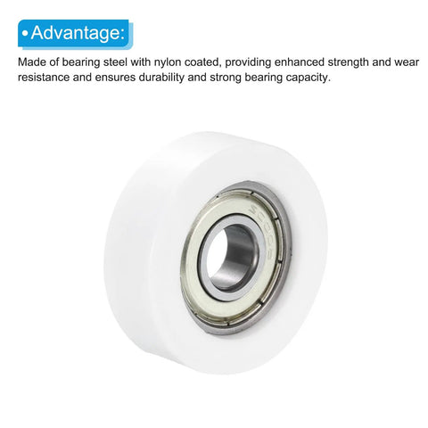 Dead Smooth White Nylon Pulley Wheels With Bulletproof 608ZZ Bearings, 12mm thick roller with steel ball bearing for drawer glides.