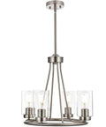 Wagon Wheel Chandelier With Clear Glass Shades For Four Light 19 Inch Wide Dope Modern Brushed Nickel Ceiling Light Fixture For Kitchen Island Dining Room Living Room Entryway