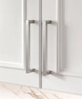 10 Pack Brushed Nickel Cabinet Pulls 3-3/4 Inch Hole Center Square Bar Drawer Handles for kitchen cabinets on white doors