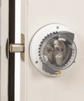 Kid Proof Deadbolt Lock With Secure Mount No Drilling Or Adhesives Fits Most Deadbolts Under Two Inches Wide And Protruding Less Than One Inch Two Pack Keeps Curious Little Hands From Opening Doors installed on white door