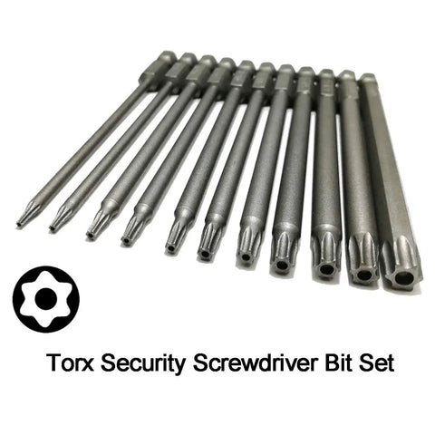Long Torx Security Driver Bit Set One Quarter Inch Hex Shank 100mm Length T6 Through T40 11 Piece S2 Steel Torx Bits For Drill And Driver Pro Grade Great For Pros And Enthusiasts