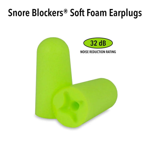 Snore Blockers Soft Foam Earplugs 100 Pairs in a Tub Individually Wrapped High NRR 32 dB SNR 37 dB shown close up