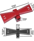 Top Shelf Dovetail Marking Jig And Mortise Layout Gauge For Hand Tool Woodworking Projects, red and black aluminum, precise measurements.