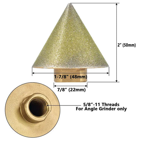 Diamond Beveling Chamfer Bit For Holes In Marble Glass Ceramic Tile And Granite 1-7/8 Inch 5/8-11 Thread For Angle Grinder