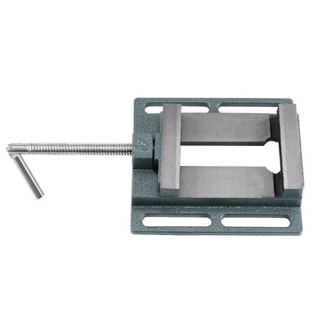 Super Heavy Duty Cast Iron Drill Press Vise Featuring Four Inch Jaw Width, showing hardened steel jaws and mounting base.