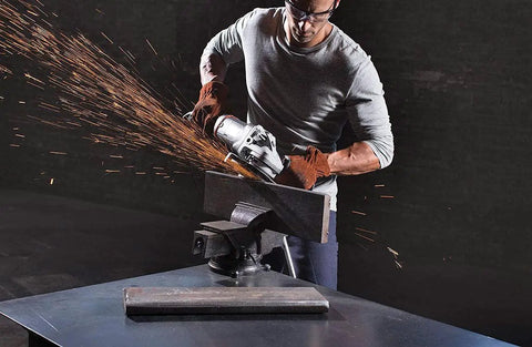 Worker using Xcavator Four And A Half Inch Grinding Wheel Pack Of Ten A16P Grit Surface Finishing Wheel For Metal And Stone