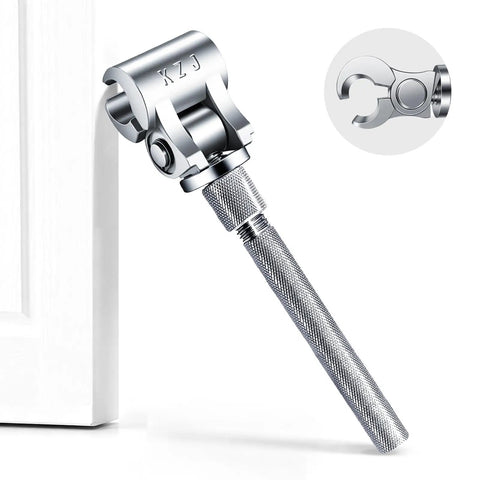 New Gen Pro Grade Door Hinge Adjustment Tool for Sagging, Sticking, and Misaligned Doors, close view of stainless steel hinge gap wrench