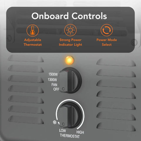 Close-up of onboard controls for Milkhouse Style 1500W Electric Utility Heater For Workshops And Garages Portable Space Heater