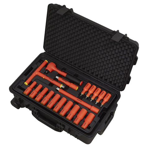 Insulated 49 Piece One Half Inch Square Drive Tool Kit, 1000V Rated, Pro Grade Sockets And Drivers in black case
