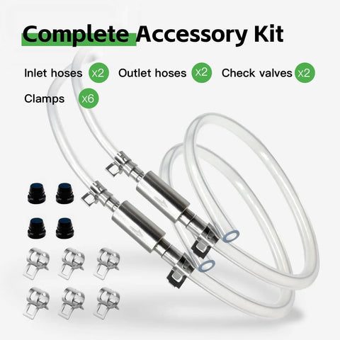 Universal Brake Bleeder Hose Kit with one-way check valve and accessories, including hoses, clamps, and spring caps, for cars.