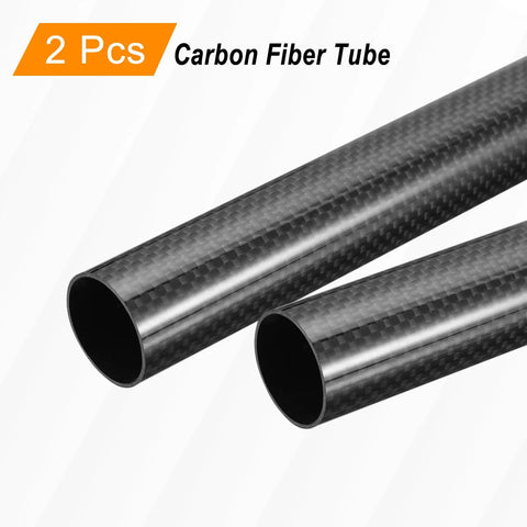 Carbon Fiber Tubes Pack Of 2, 500mm Long By 25mm Outer Diameter With 23mm Inner, 3K Plain Weave Hollow Tubing, Glossy Surface