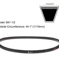 B 41 One Half Rubber V Belt B Section 44.1 Inch Outer Circumference 0.67 Inch Wide 0.43 Inch Thick Industrial Power Transmission Belt Black For Heavy Duty Machinery And Equipment shown with size diagram