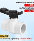 Two Pack One And A Half Inch NPT PVC Ball Valves Double Female No Fuss Full Port Shut Off Valve SCH40 Plastic Water Control Valve