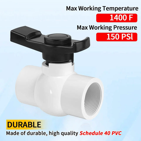 Two Pack One And A Half Inch NPT PVC Ball Valves Double Female No Fuss Full Port Shut Off Valve SCH40 Plastic Water Control Valve