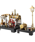 Steam Engine Model Kit With Boiler And Lamp Scene, fully metal beam engine, DIY, centrifugal regulator, on black base
