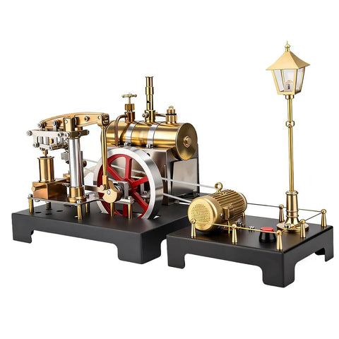 Mini Steam Engine Kit That Actually Runs With Horizontal Boiler Flyball Governor And Lamp Scene Generator For Real Steam Power