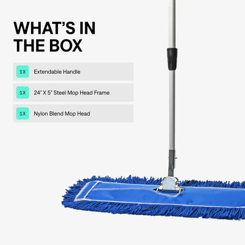 Top Shelf Commercial Dust Mop And Floor Sweeper With Adjustable Handle, includes steel frame and nylon blend mop head, ideal for dusty surfaces.