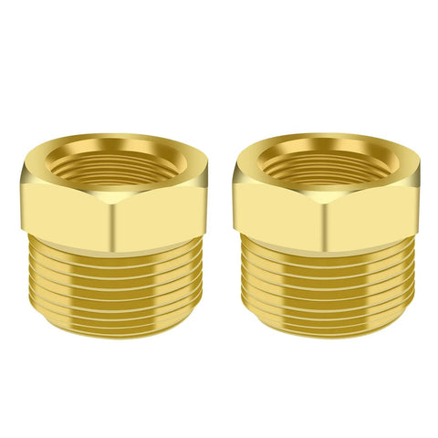 Two-pack brass NPT reducer adapters, 1/2 in male to 1/4 in female pipe fittings