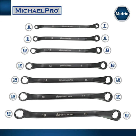 8 metric wrenches from 18 Piece Bolt Extractor Wrench And Socket Set For Tackling Tough Bolts With 45 Degree Offset Wrenches