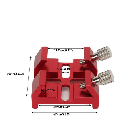 Red aluminum Sturdy Dovetail Base For Finder Scope And Telescope Finderscope Mount Bracket with measurements shown