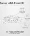 All In One 130 Piece Spring Latch Repair Kit With Metal Pins And PP Staples For Curtains Blinds And Cabinet Doors That Reattaches Detached Hooks Fixes Loose Slats And Replaces Worn Latches In A Snap. 130-piece assorted set, metal and PP plastic