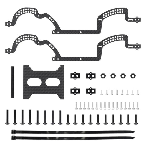 Beefy Carbon Fiber Chassis Kit For 1/18 TRX4M Bronco Defender Crawler with ECS Securing Straps and multiple shock mount points.