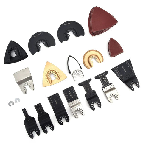 Wood Oscillating Multitool Blade Kit All-In-One 88 Piece Set for wood and plastic cutting with various blades and sandpapers.