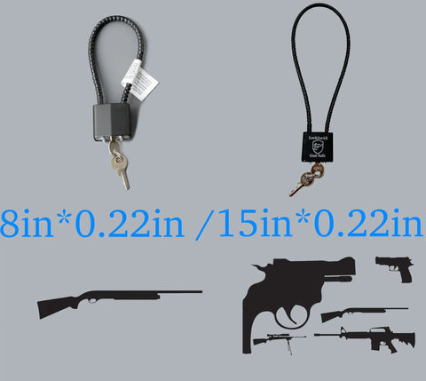 Heavy Duty 15 Inch Cable Firearm Lock All Kept Alike Keys C A D O J Approved with key, for secure pistol and rifle storage.