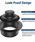 Black Kitchen Sink Flange Stopper Universal Fit For Three And A Half Inch Standard Sink Drain Hole Replacement Accessory For Garbage Disposals Durable Stainless Steel with rubber plug