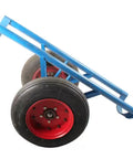 Premium Power Pole Transporter Single Hand Dolly Hauler Rig for Cement Bags and Electrical Hardware with red and blue frame.