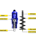 Heavy Duty Excavator Earth Auger Drive Unit with motor and precision gears, showing drill pipe and helical blade for foundation installation.