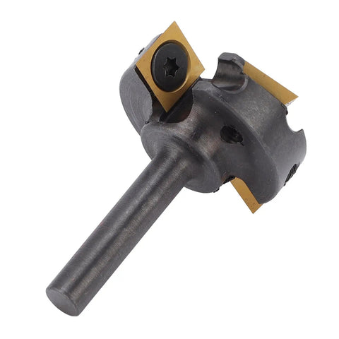 Versatile WALFRONT Slab Flattener Router Bit For Hardwood And Plywood With 1/4 Inch Shank And 1 3/8 Inch Cutting Diameter close-up view.